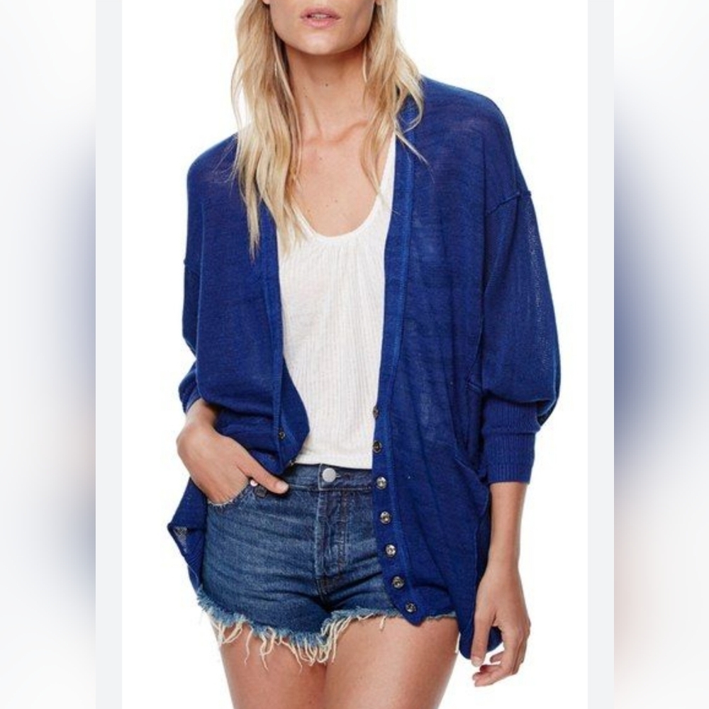 Free People Blue Cardigan Sweater